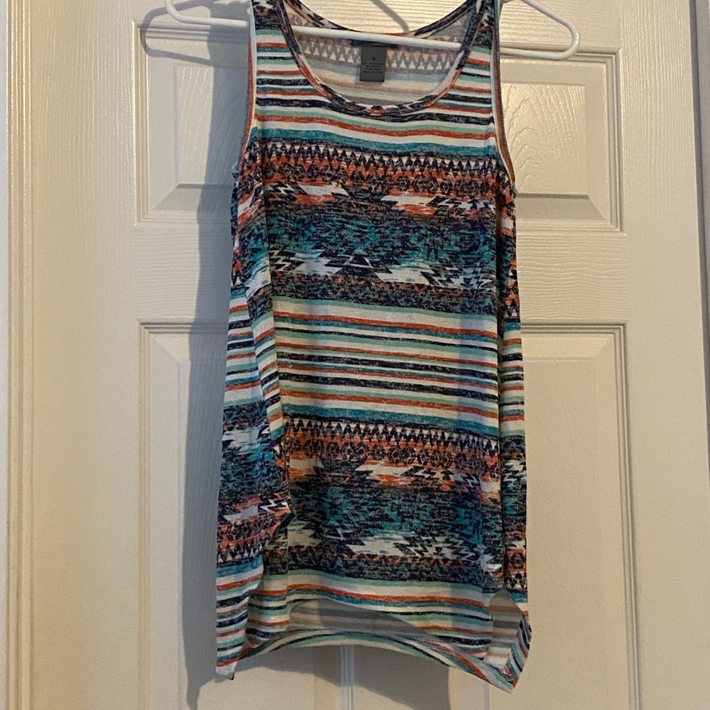 new directions Aztec Stripe Tank Top - Teal, Orange & White